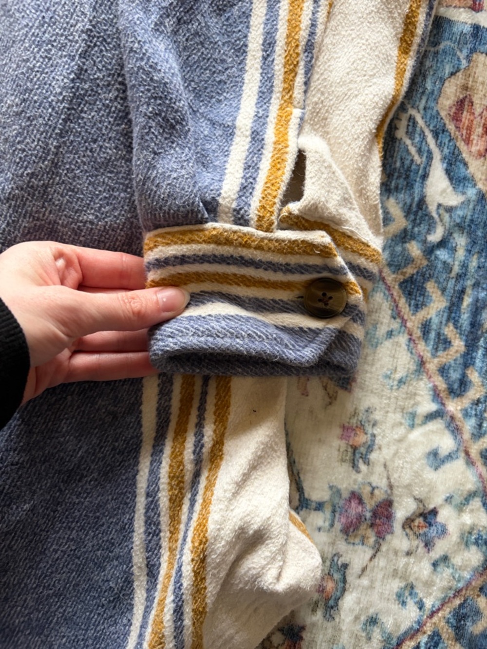 aerie Striped Shacket in Blue, Cream & Yellow - Picture 2 of 5